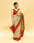 Pearl White & Red Mulberry Silk Pochampally Ikat Saree
