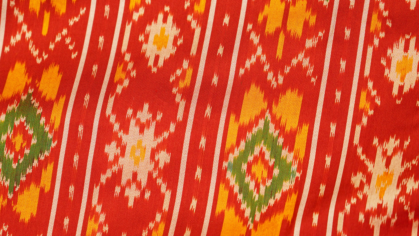 Pearl White & Red Mulberry Silk Pochampally Ikat Saree
