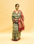Mint Green & Maroon Mulberry Silk Pochampally Ikat Saree