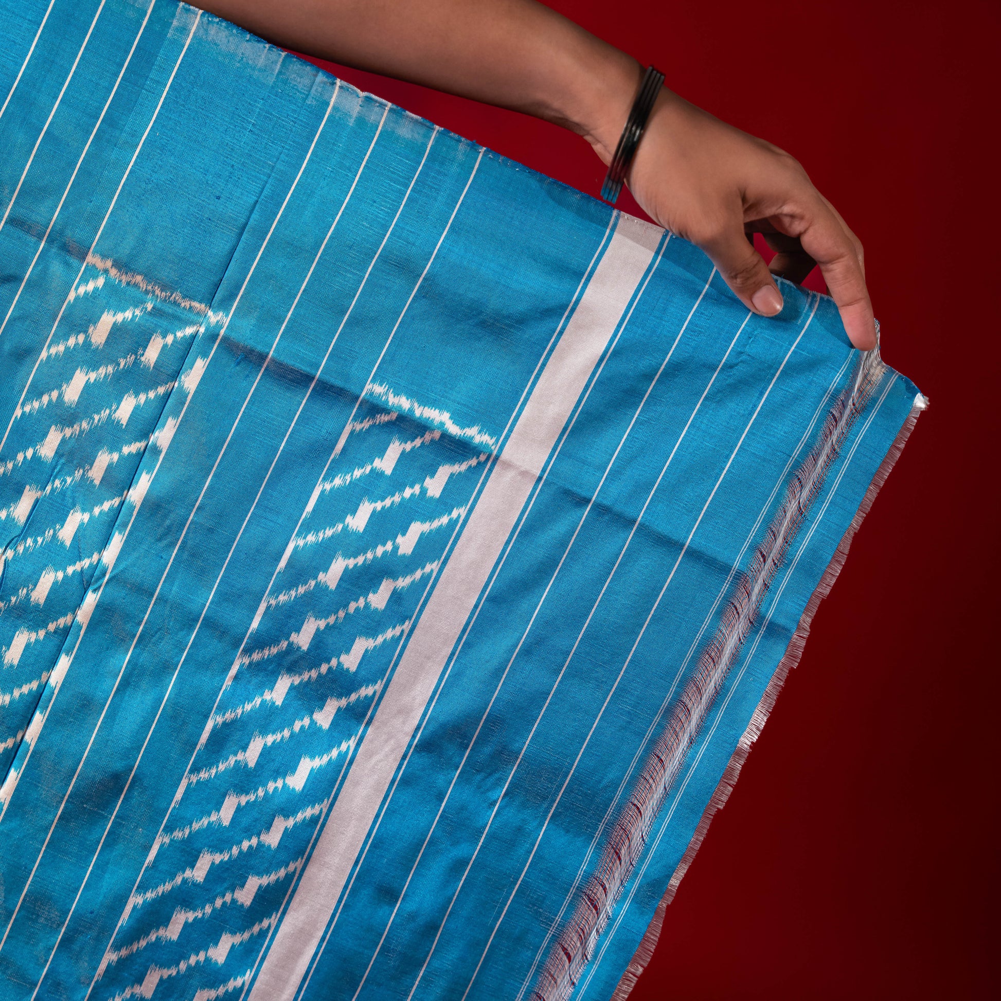 Ikatan Ice Blue & White Mulberry Silk Ikat Saree Ikatan