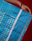Ikatan Ice Blue & White Mulberry Silk Ikat Saree Ikatan