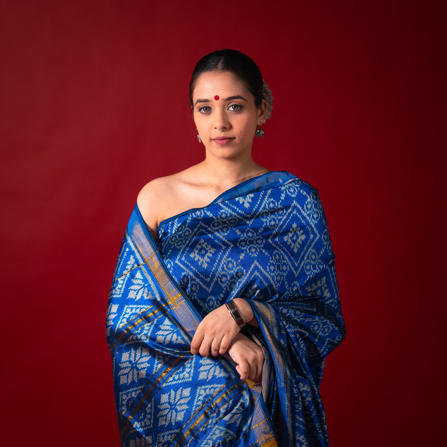 Ikatan Electric Blue Mulberry Silk Odisha Ikat Saree Ikatan