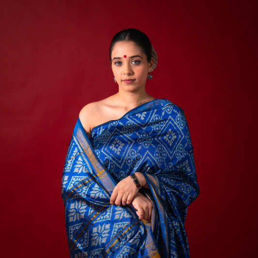 Ikatan Electric Blue Mulberry Silk Odisha Ikat Saree Ikatan