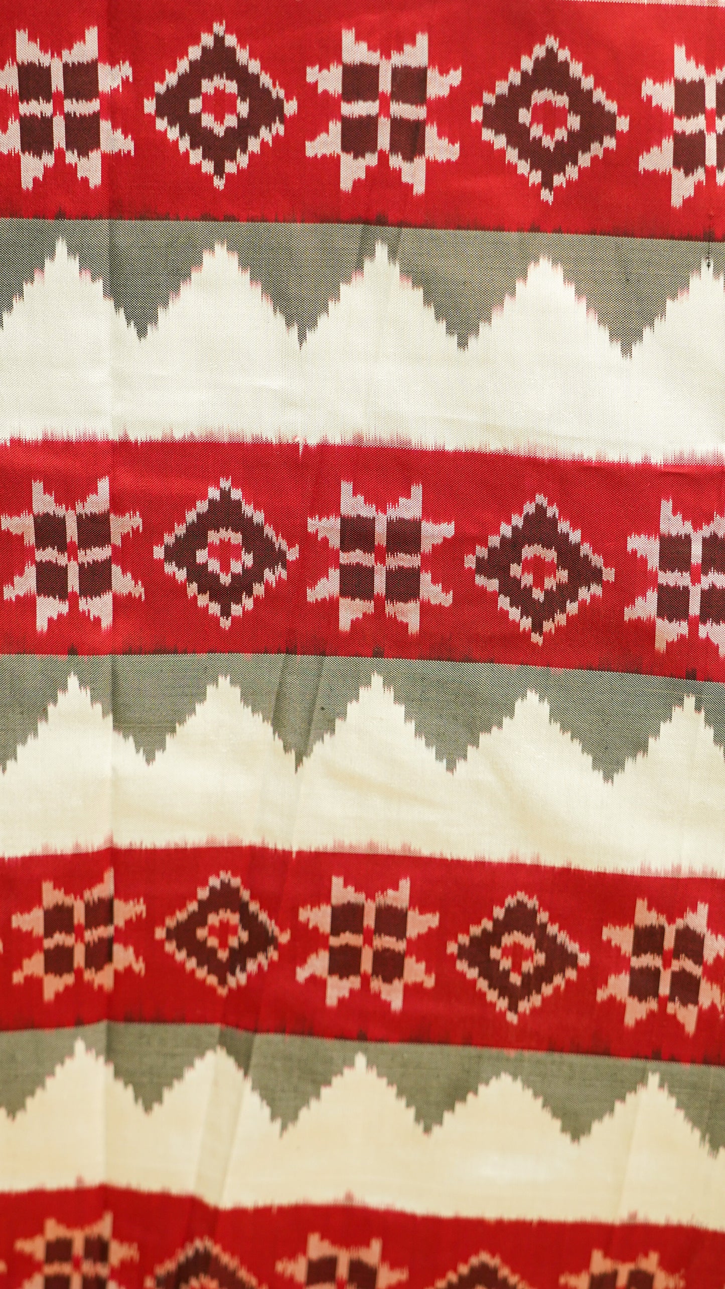 Red & White Mulberry Silk Pochampally Double Warp Ikat Saree