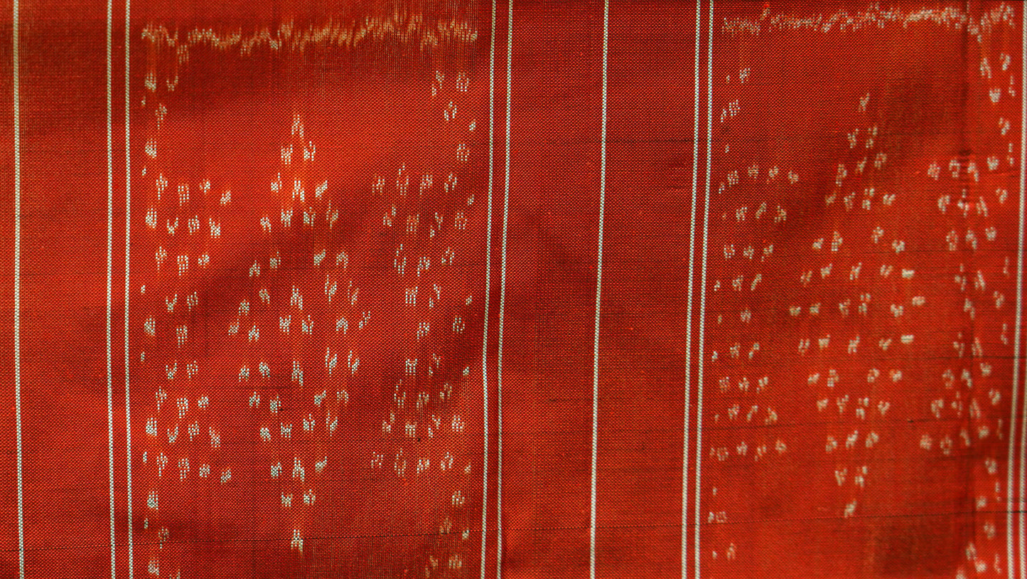 Orangish Red Mulberry Silk Pochampally Ikat Saree