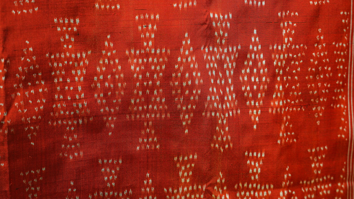Orangish Red Mulberry Silk Pochampally Ikat Saree