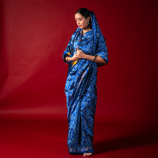 Ikatan Electric Blue Mulberry Silk Odisha Ikat Saree Ikatan