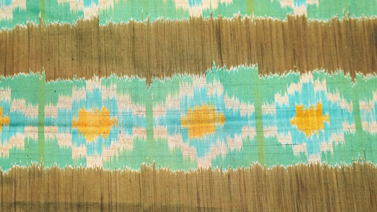 Green & Dark Grey Mulberry Silk Pochampally Ikat Saree