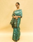 Blue & Dark Grey Mulberry Silk Pochampally Ikat Saree