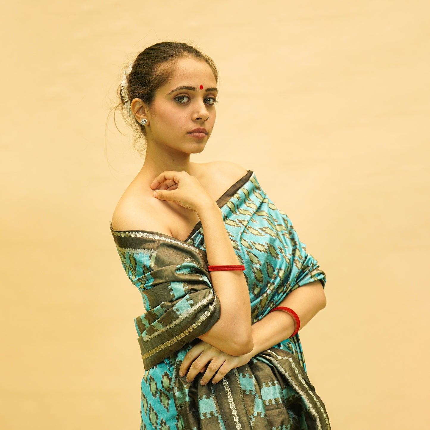 Blue & Dark Grey Mulberry Silk Pochampally Ikat Saree