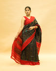 Red & Black Mulberry Silk Odisha Double Warp Ikat Saree