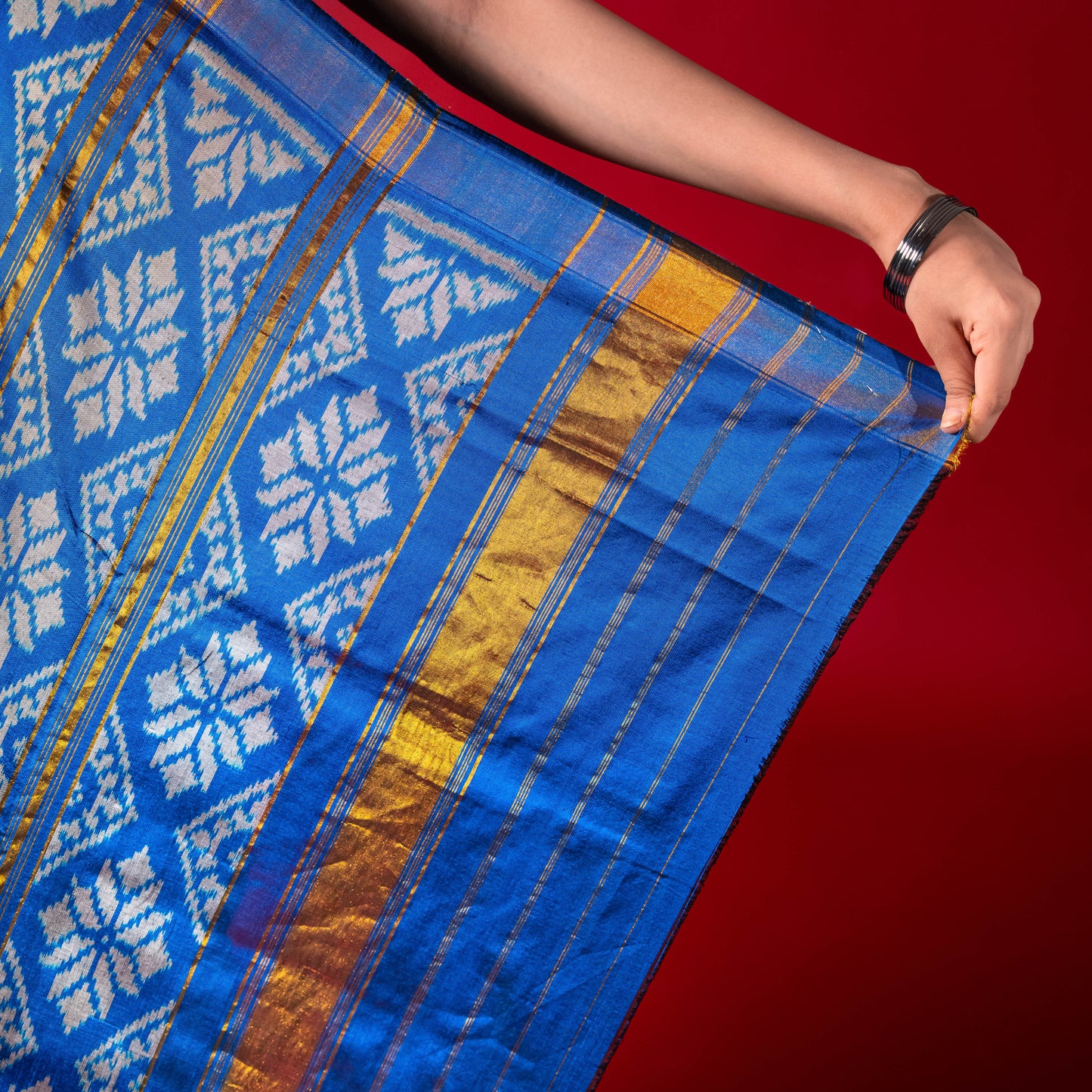Ikatan Electric Blue Mulberry Silk Odisha Ikat Saree Ikatan