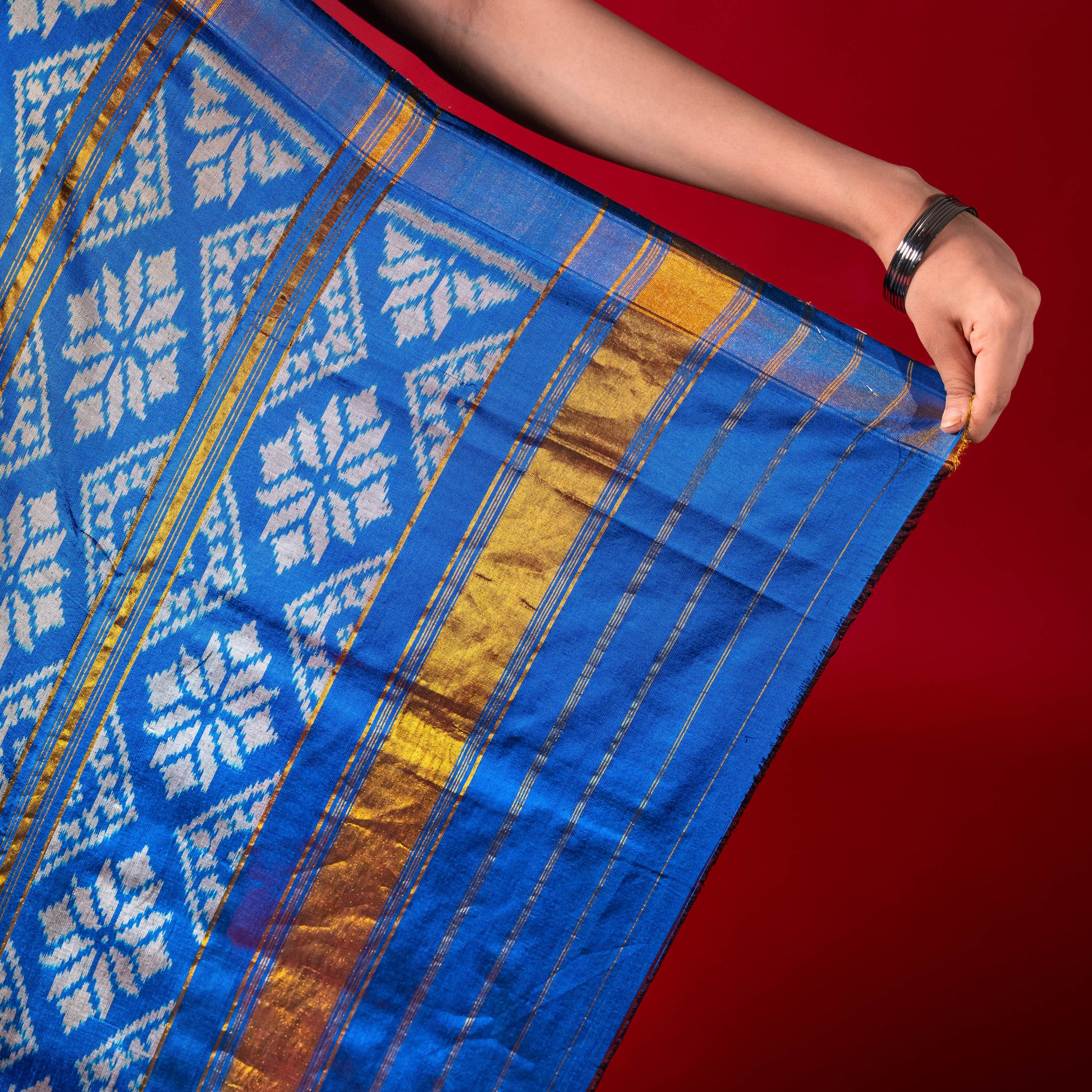 Ikatan Electric Blue Mulberry Silk Odisha Ikat Saree Ikatan