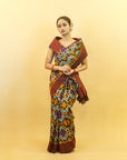 Maroon & Golden Mulberry Silk Pochampally Ikat Saree