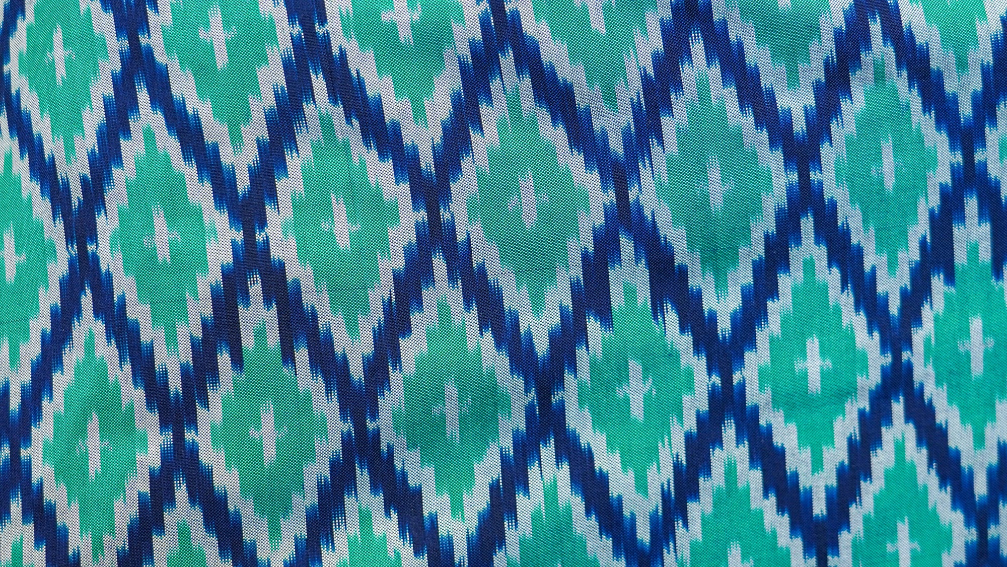 Blue &amp; Green Mulberry Silk Odisha Diamond Style Ikat Saree