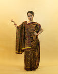 Brown & Yellow Mulberry Silk Khandua Ikat Saree