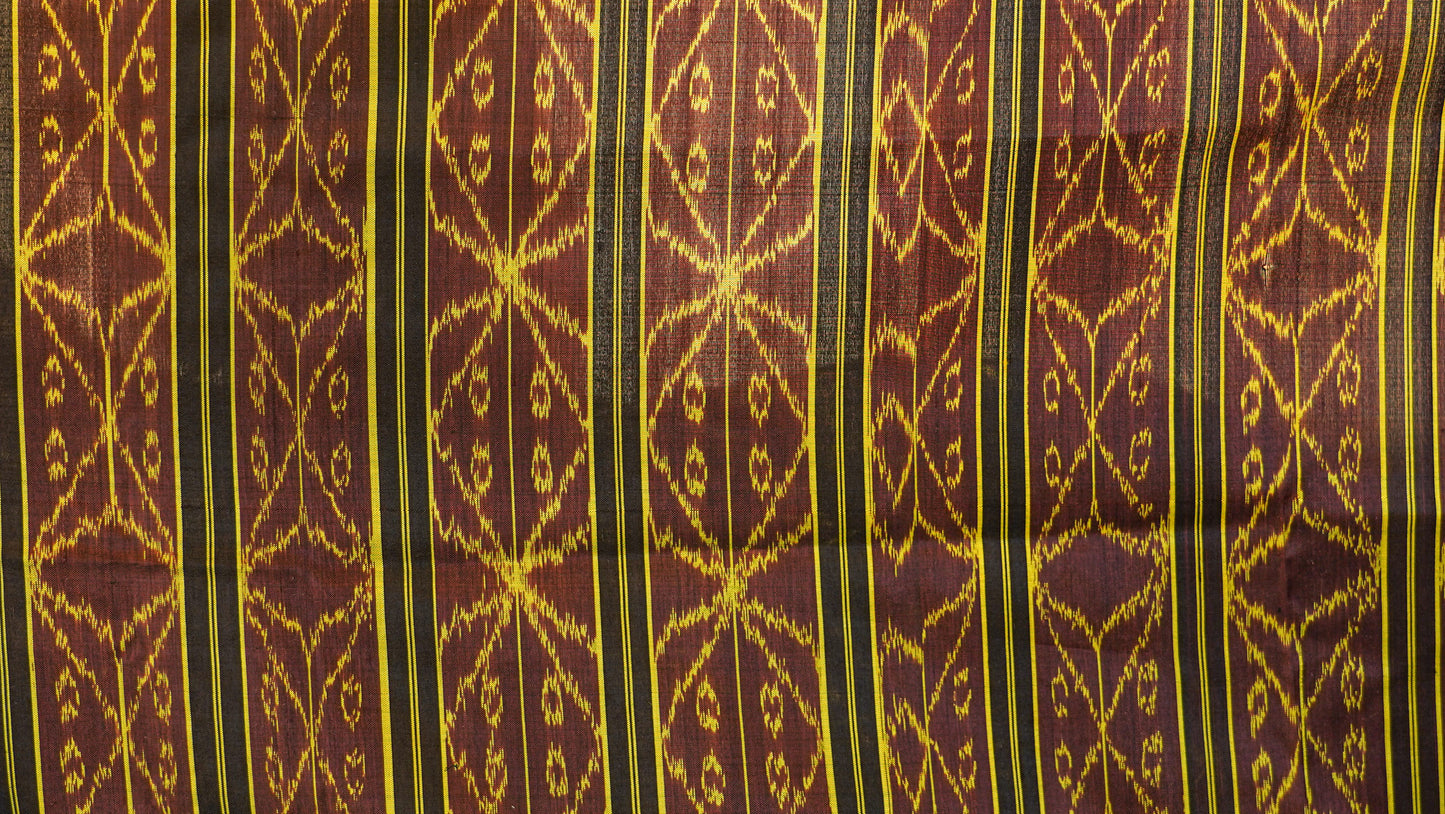 Brown & Yellow Mulberry Silk Odisha Ikat Saree