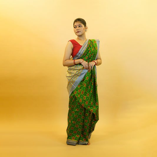 Bibhu Mohapatra Green & Orange Mulberry Silk Odisha Ikat Saree