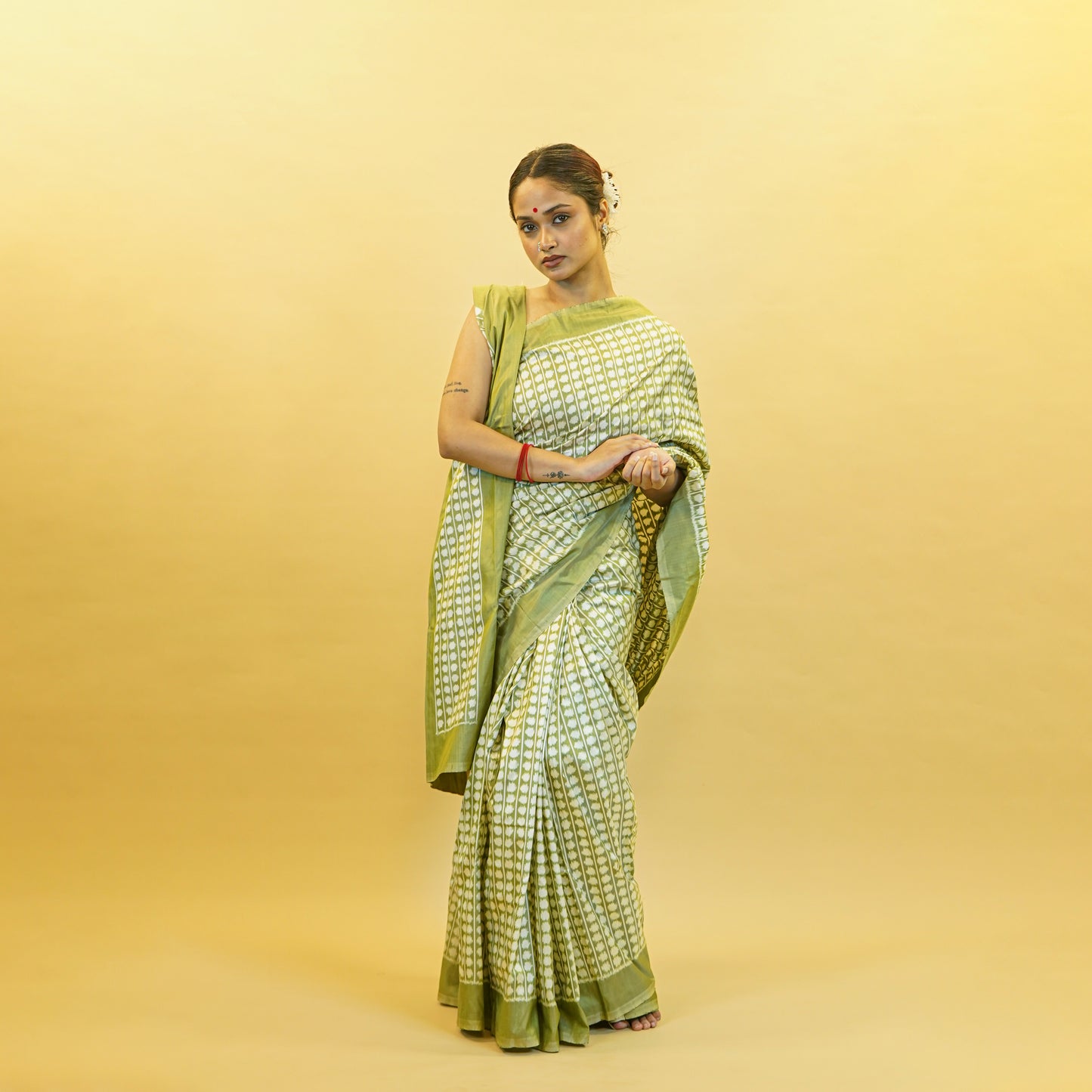 Bibhu Mohapatra Sage Green Mulberry Silk Pochampally Ikat Saree