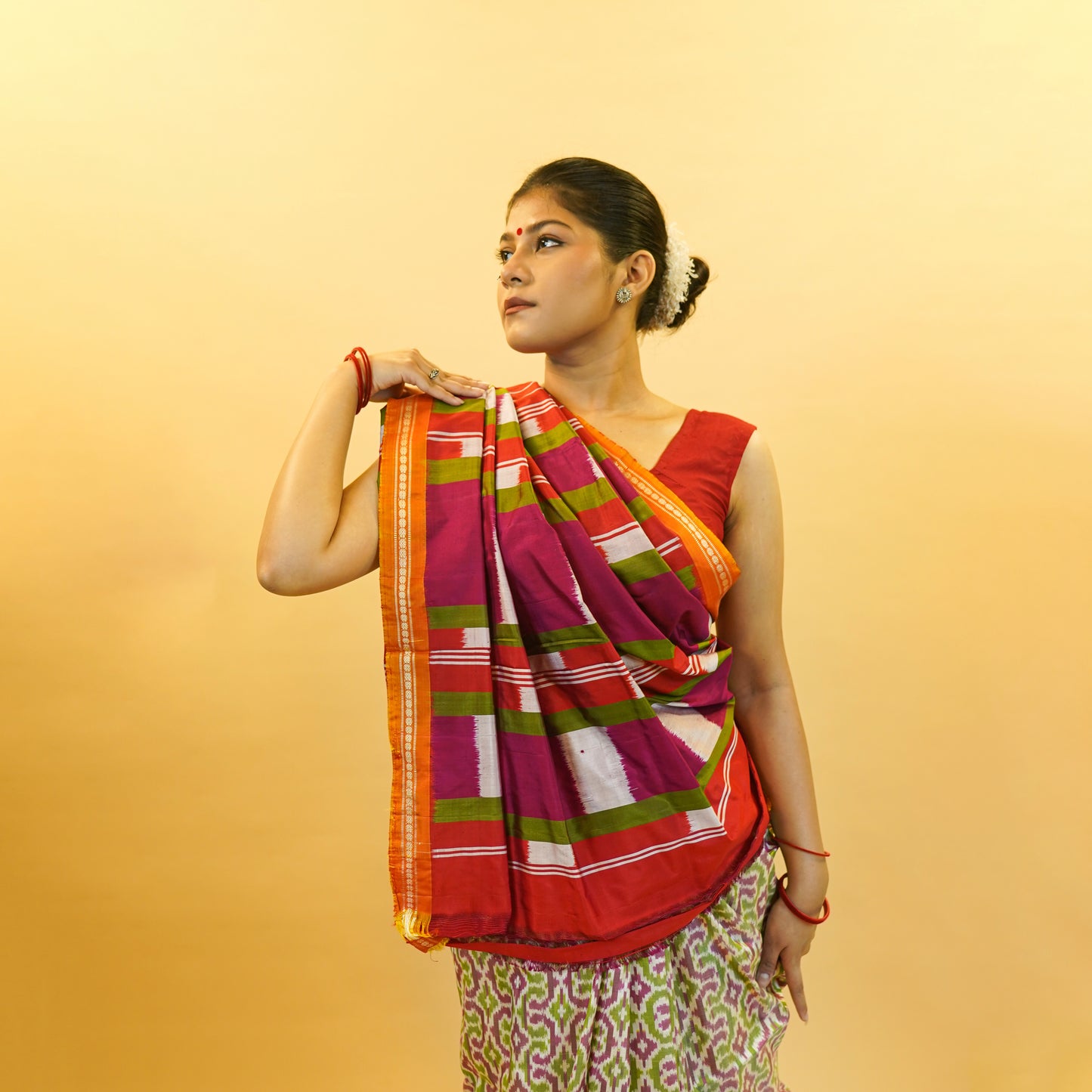 Bibhu Mohapatra Pink & Green Mulberry Silk Pochampally Ikat Saree
