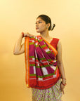 Bibhu Mohapatra Pink & Green Mulberry Silk Pochampally Ikat Saree