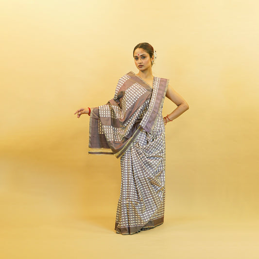 Bibhu Mohapatra Greyish Purple Mulberry Silk Pochampally Ikat Saree