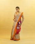 Bibhu Mohapatra Orange & Green Mulberry Silk Pochampally Ikat Saree
