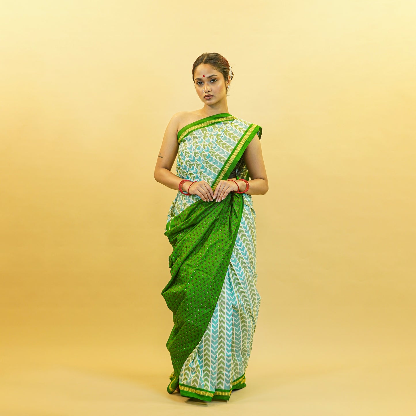 Sea Blue & Green Mulberry Silk Pochampally Ikat Saree