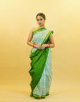 Sea Blue & Green Mulberry Silk Pochampally Ikat Saree