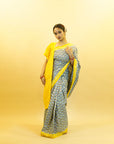 Bibhu Mohapatra Bluish Grey & Yellow Mulberry Silk Pochampally Ikat Saree
