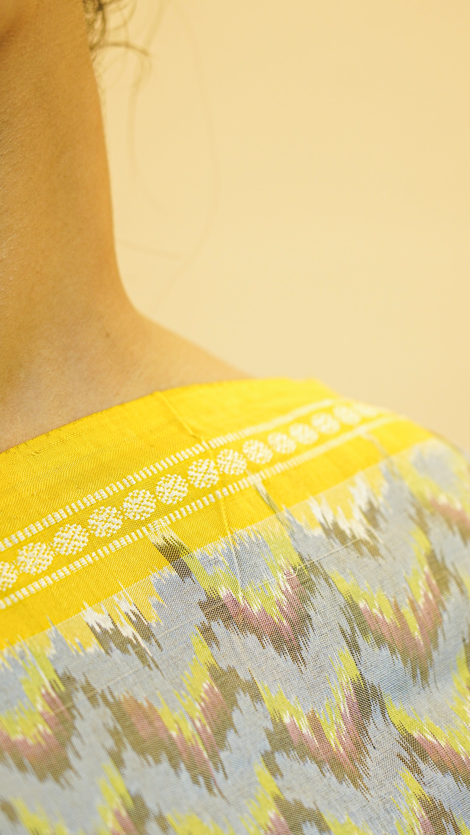 Bibhu Mohapatra Bluish Grey &amp; Yellow Mulberry Silk Pochampally Ikat Saree