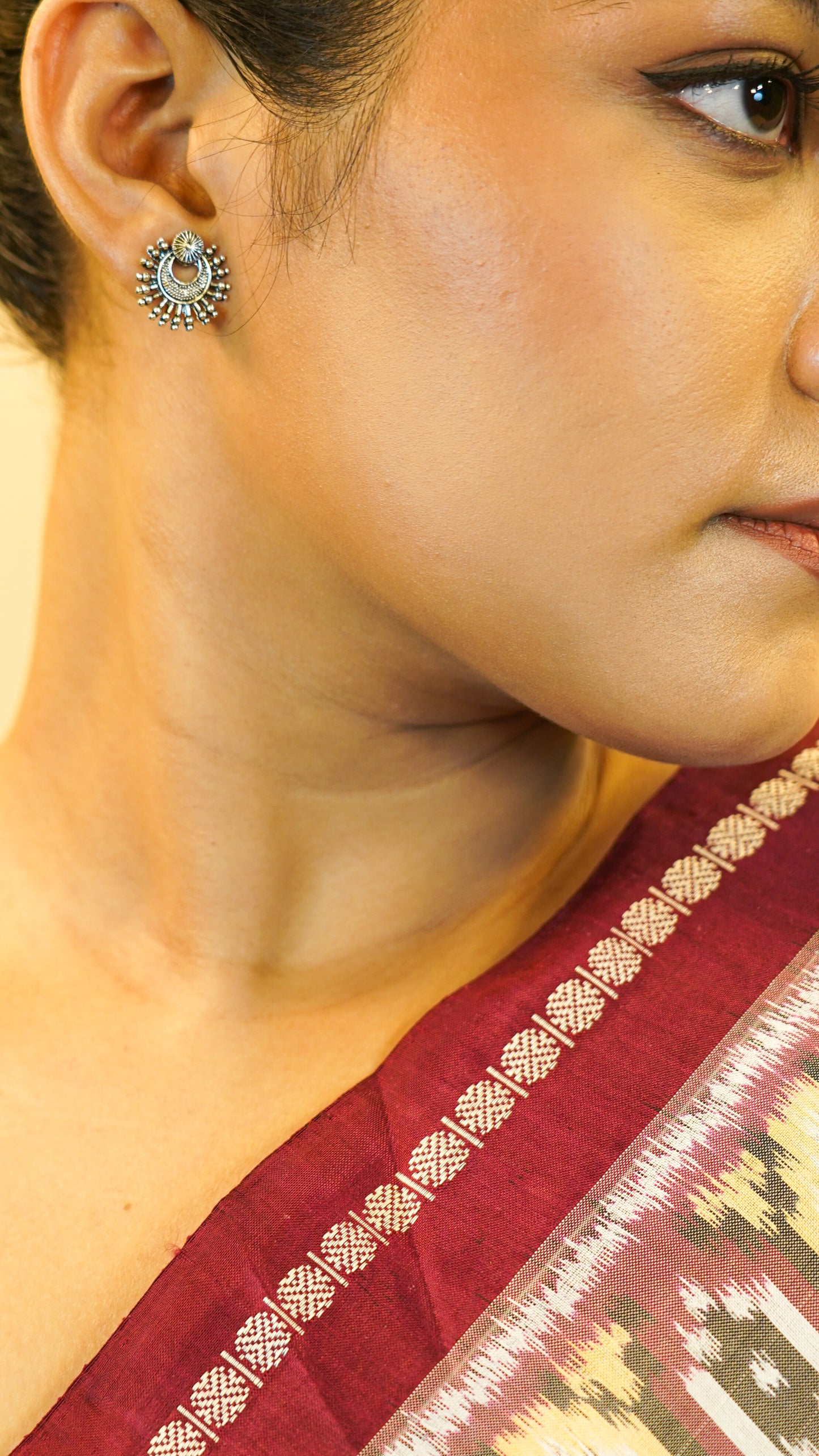 Maroon & Yellow Mulberry Silk Pochampally Ikat Saree