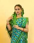 Aqua Blue & Green Mulberry Silk Pochampally Ikat Saree