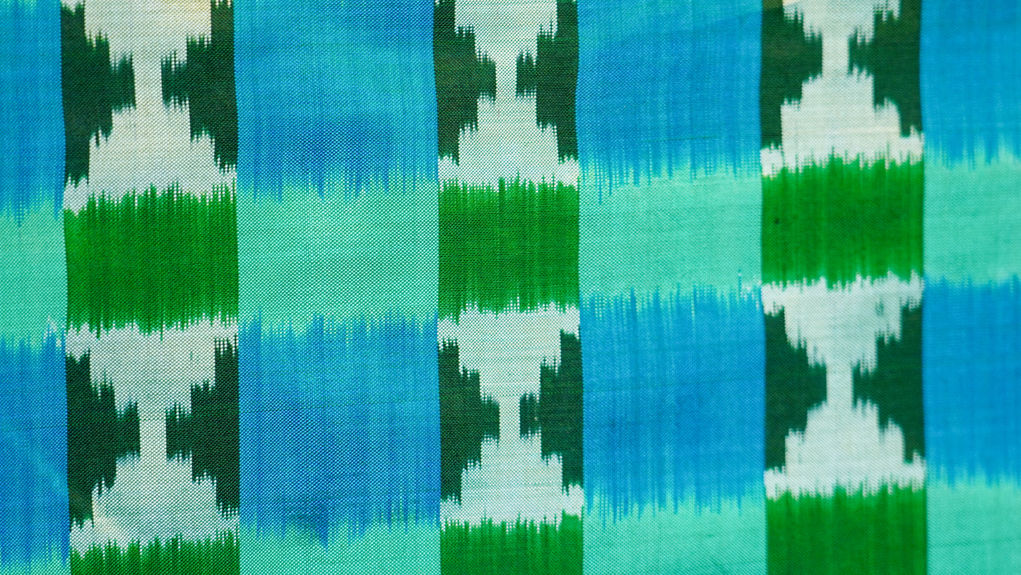 Aqua Blue & Green Mulberry Silk Pochampally Ikat Saree