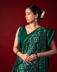 Ikatan Forest Green Mulberry Silk Odisha Ikat Saree Ikatan