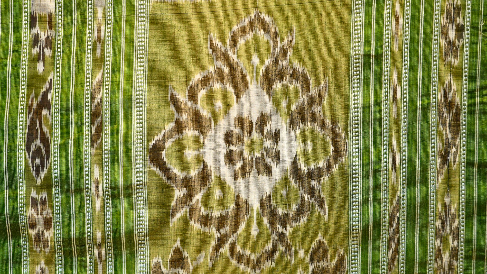 Maroon &amp; Green Mulberry Silk Sambalpuri Ikat Saree