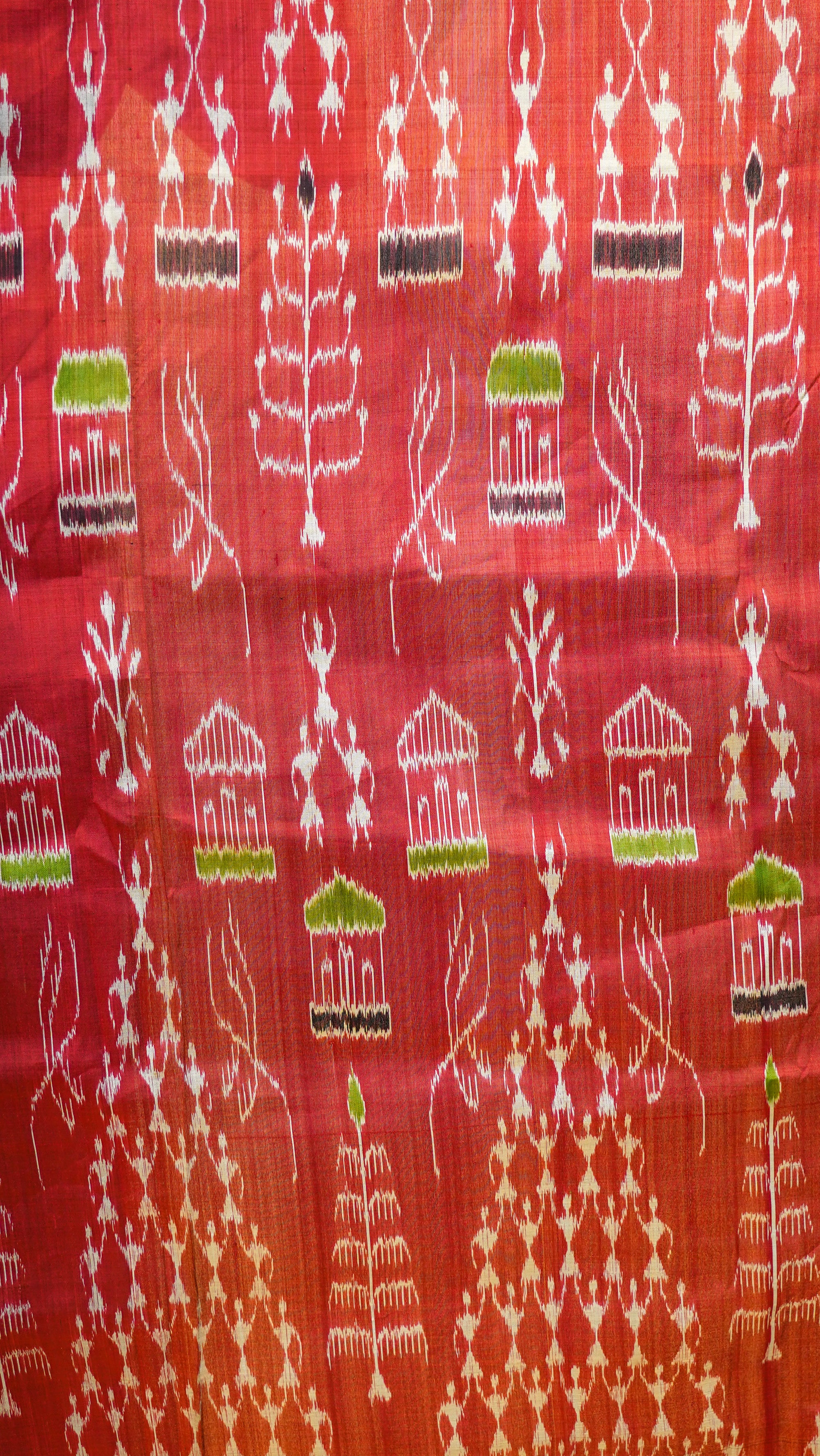 Maroon &amp; Green Mulberry Silk Sambalpuri Ikat Saree