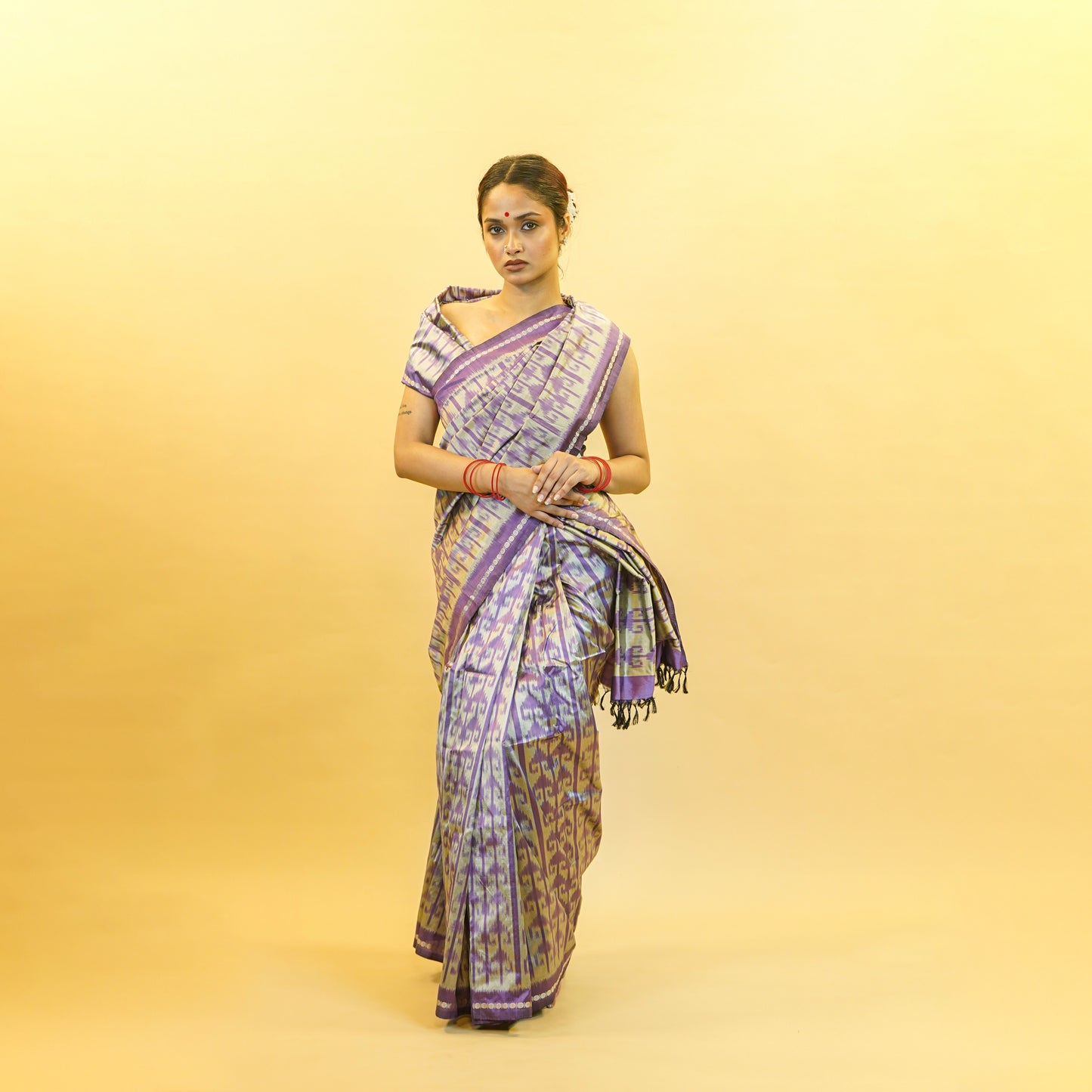 Bibhu Mohapatra Lavender & Grey Mulberry Silk Pochampally Ikat Saree