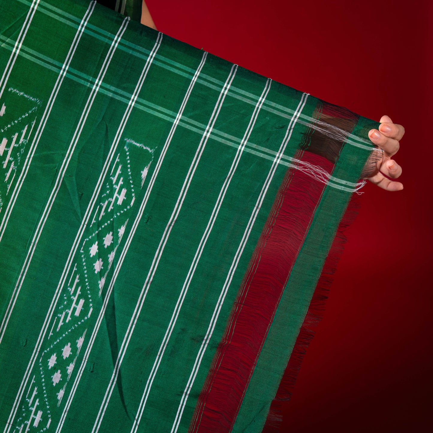 Ikatan Forest Green Mulberry Silk Odisha Ikat Saree Ikatan