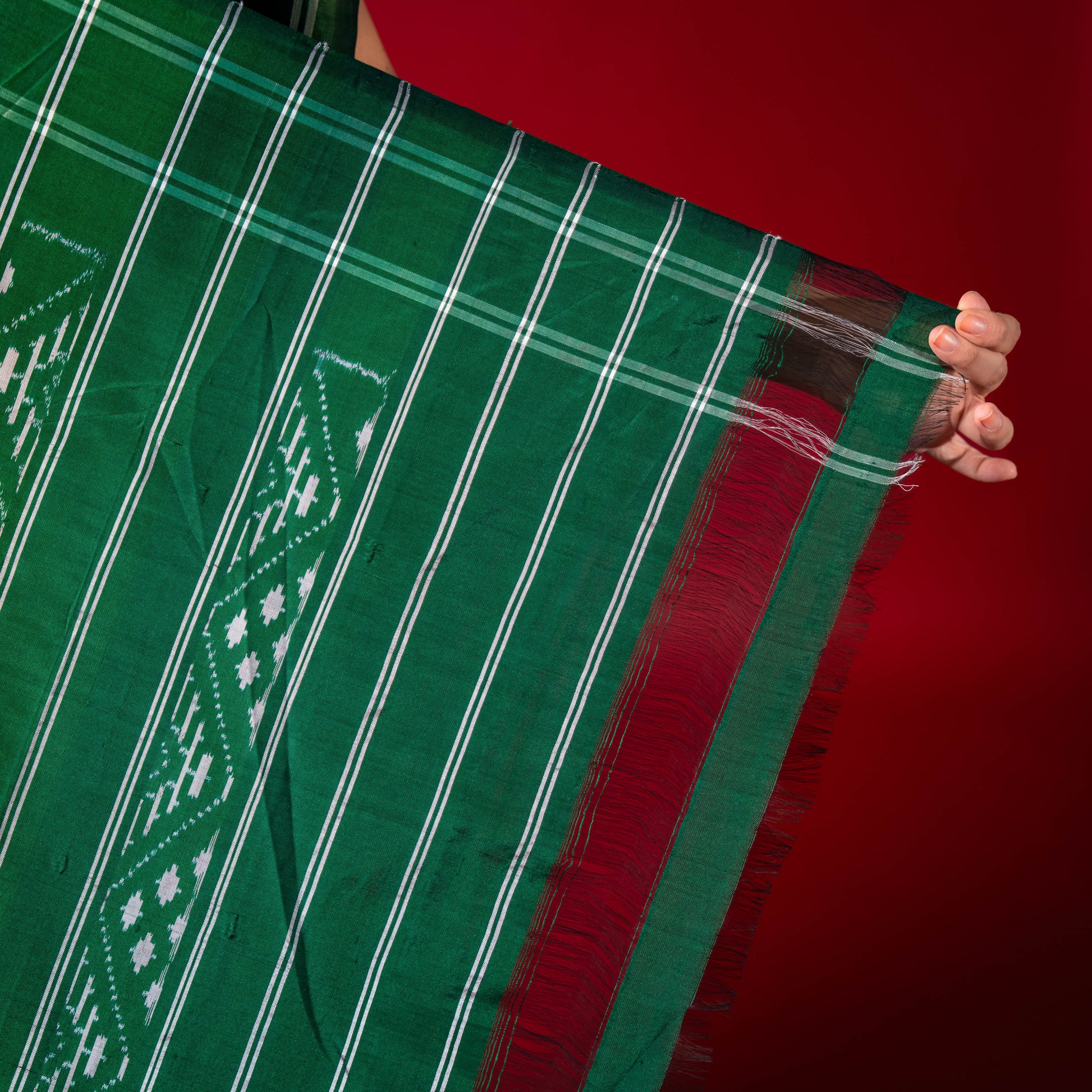 Ikatan Forest Green Mulberry Silk Odisha Ikat Saree Ikatan