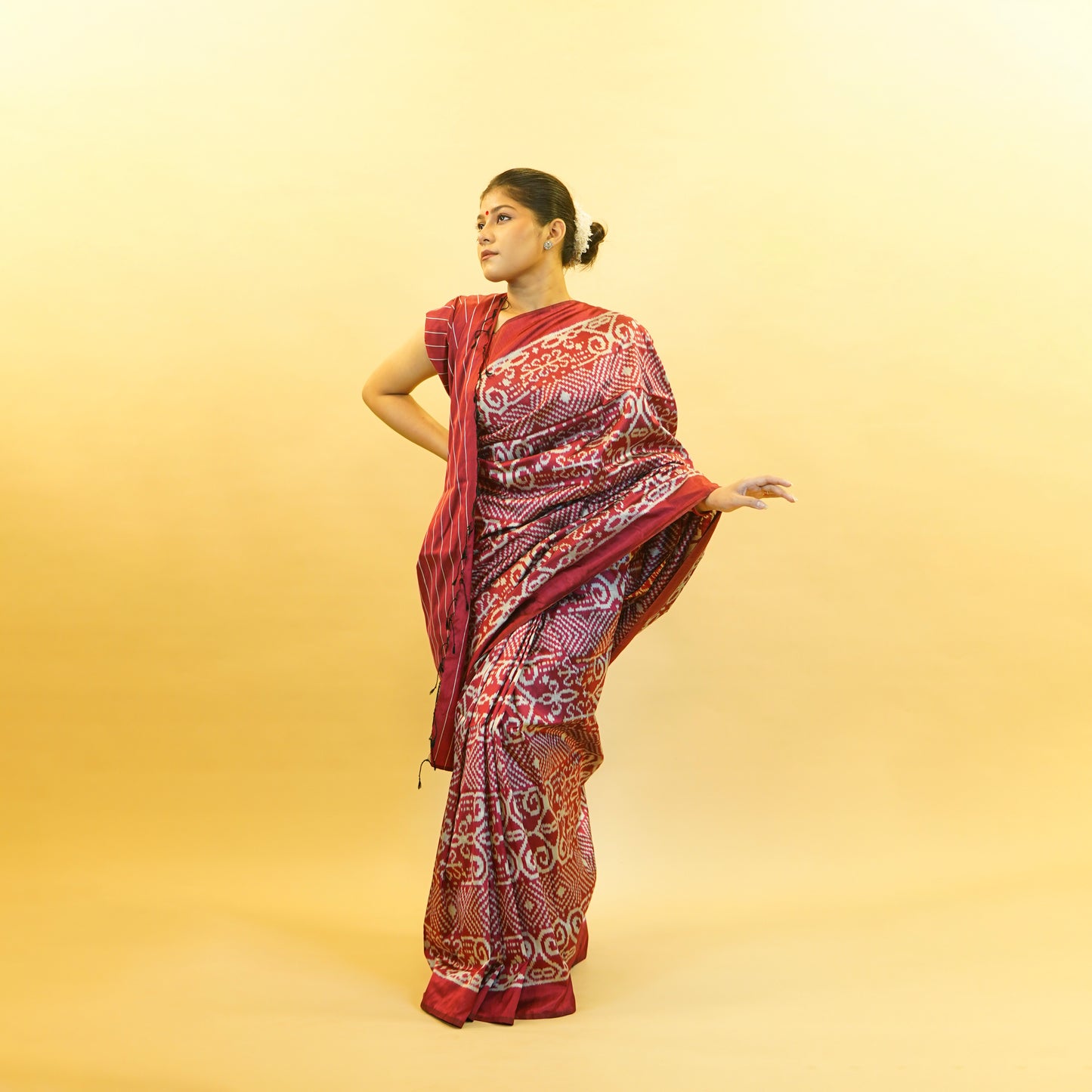Maroon & Silver Mulberry Silk Odisha Ikat Saree