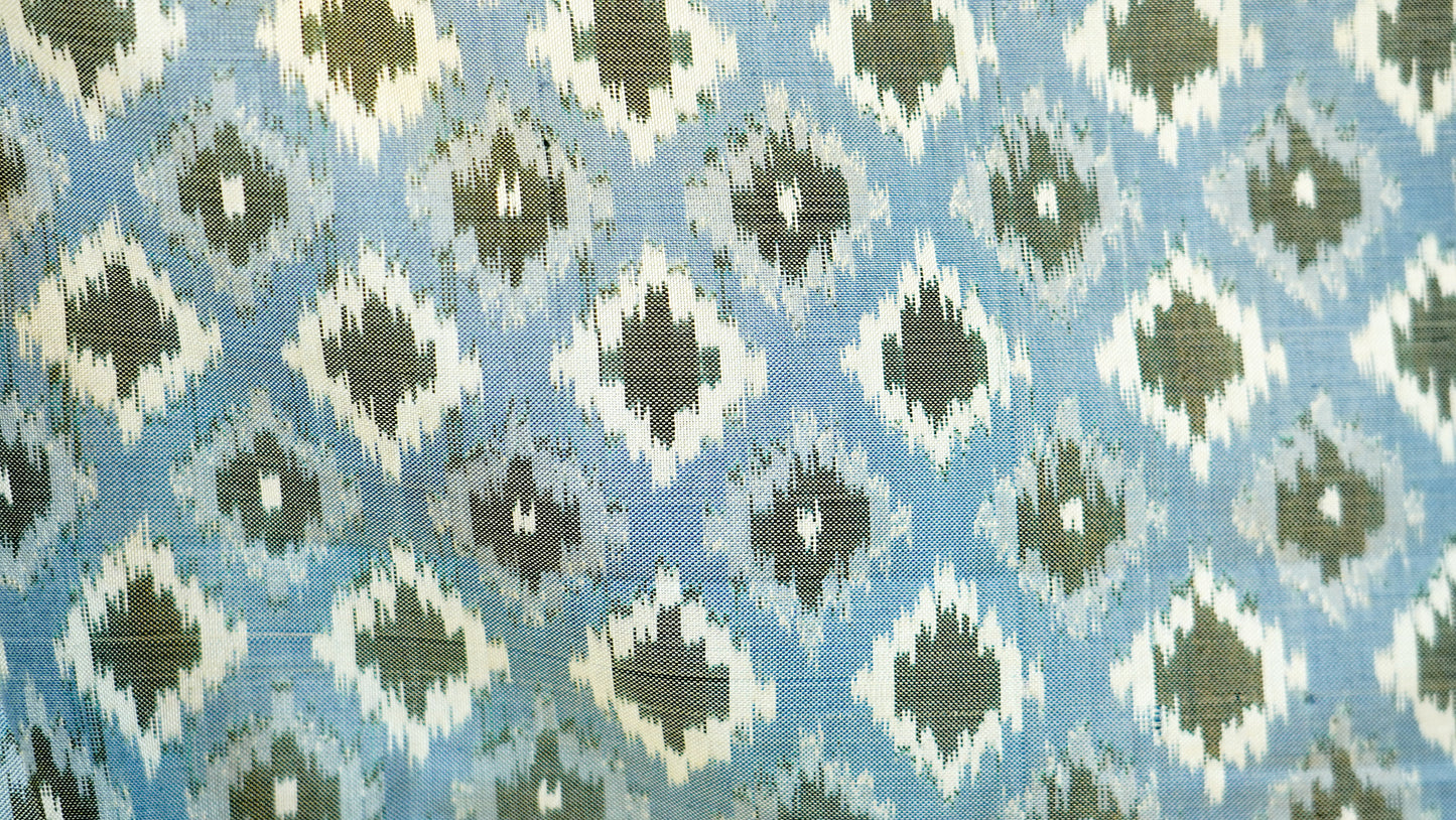 Bluish Grey & White Mulberry Silk Pochampally Ikat Saree