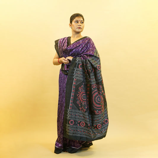 Purple & Black Mulberry Silk Odisha Ikat Saree