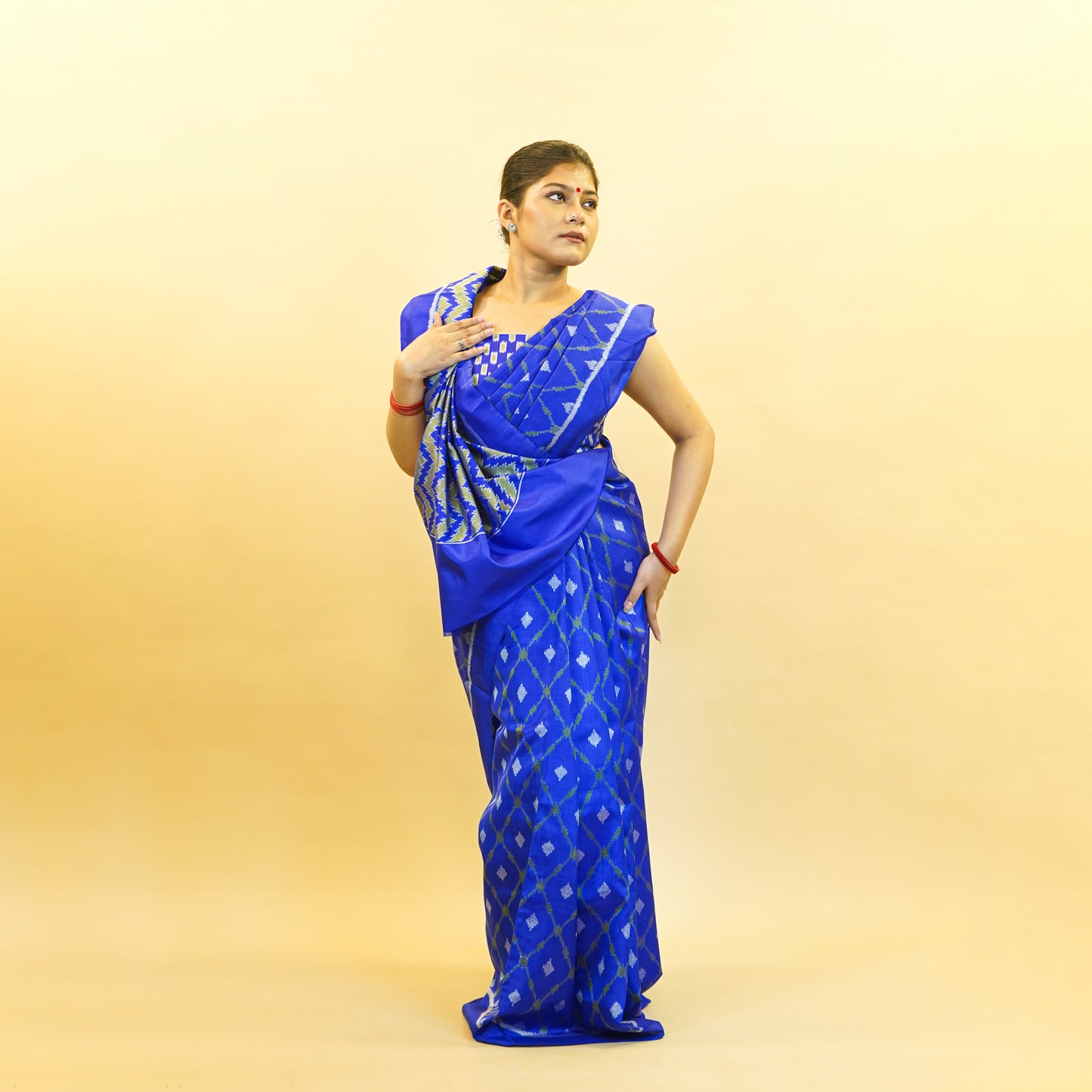 Bibhu Mohapatra Copper Blue & Olive Green Mulberry Silk Gujarat Ikat Saree