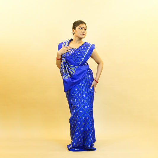 Bibhu Mohapatra Copper Blue & Olive Green Mulberry Silk Gujarat Ikat Saree