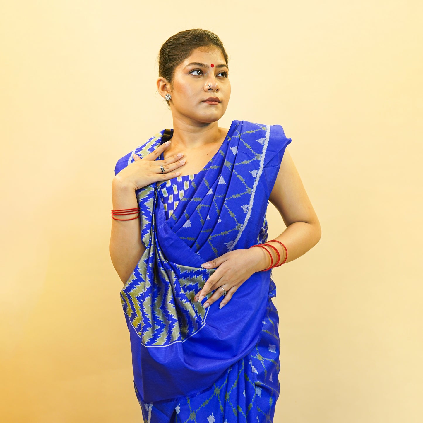 Bibhu Mohapatra Copper Blue & Olive Green Mulberry Silk Gujarat Ikat Saree