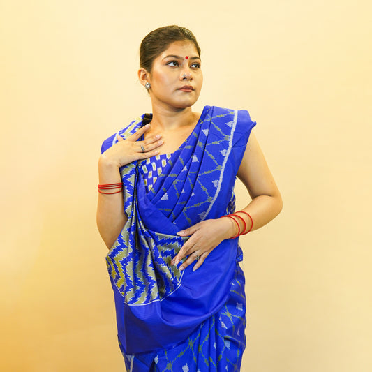 Bibhu Mohapatra Copper Blue & Olive Green Mulberry Silk Gujarat Ikat Saree