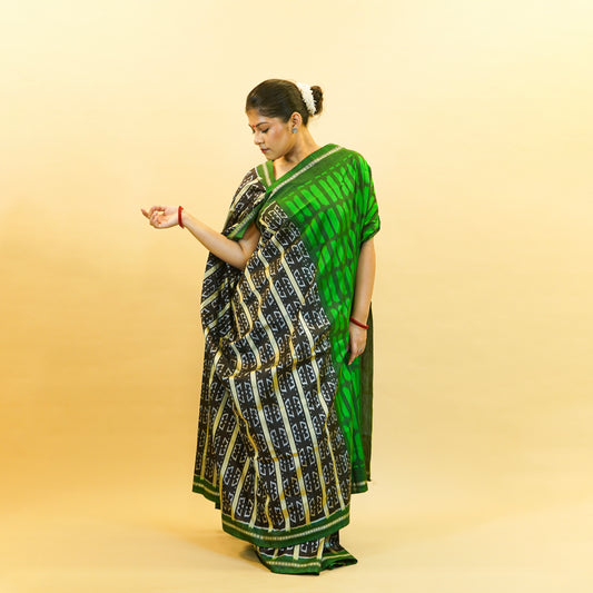 Bibhu Mohapatra Green & Black Mulberry Silk Odisha Ikat Saree
