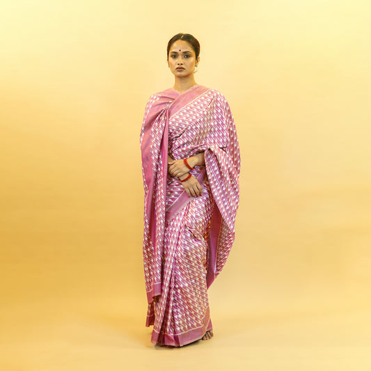 Bibhu Mohapatra Pink & White Mulberry Silk Pochampally Ikat Saree