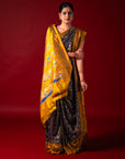 Ikatan Brown & Yellow Mulberry Silk Saree Ikatan